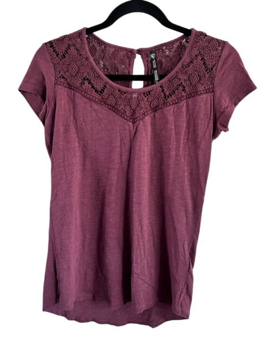 Kuhl Lace Yoke Short Sleeve Top Mauve Plum Outdoor Boho Sz Small READ